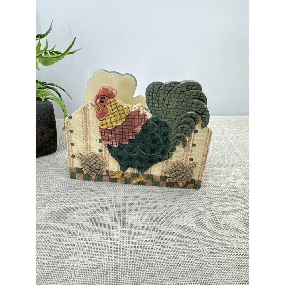 Vintage Rooster Hand Painted Resin Letter Napkin Holder Farmcore Rustic